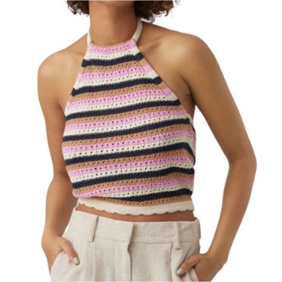 New ~ VERO MODA ~ Shaji Stripe Cotton Blend Knit Halter Top Size XL FALL - Picture 1 of 11